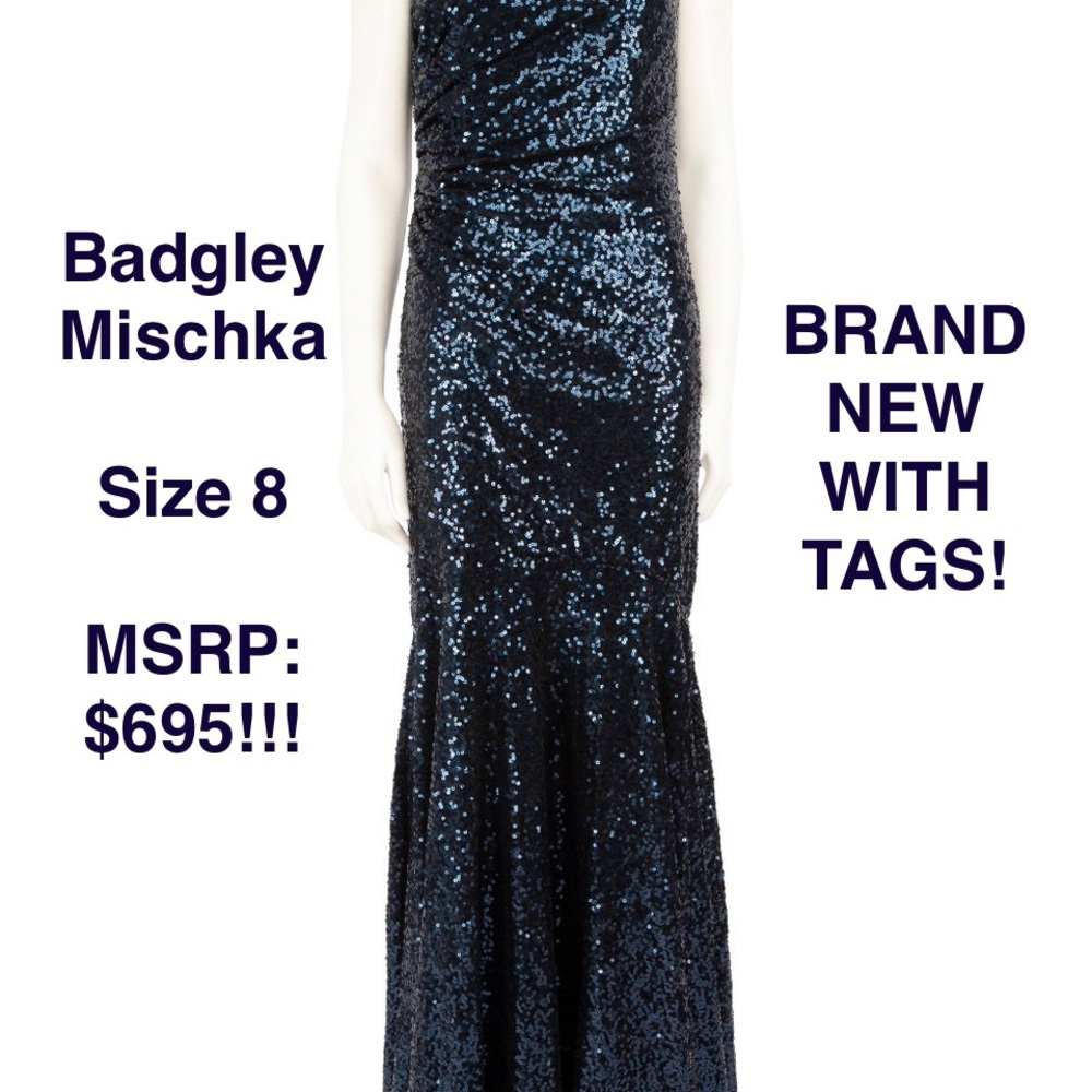 BADGLEY MISCHKA Navy Sequin Sparkly Glitter Formal Prom Black Dress!